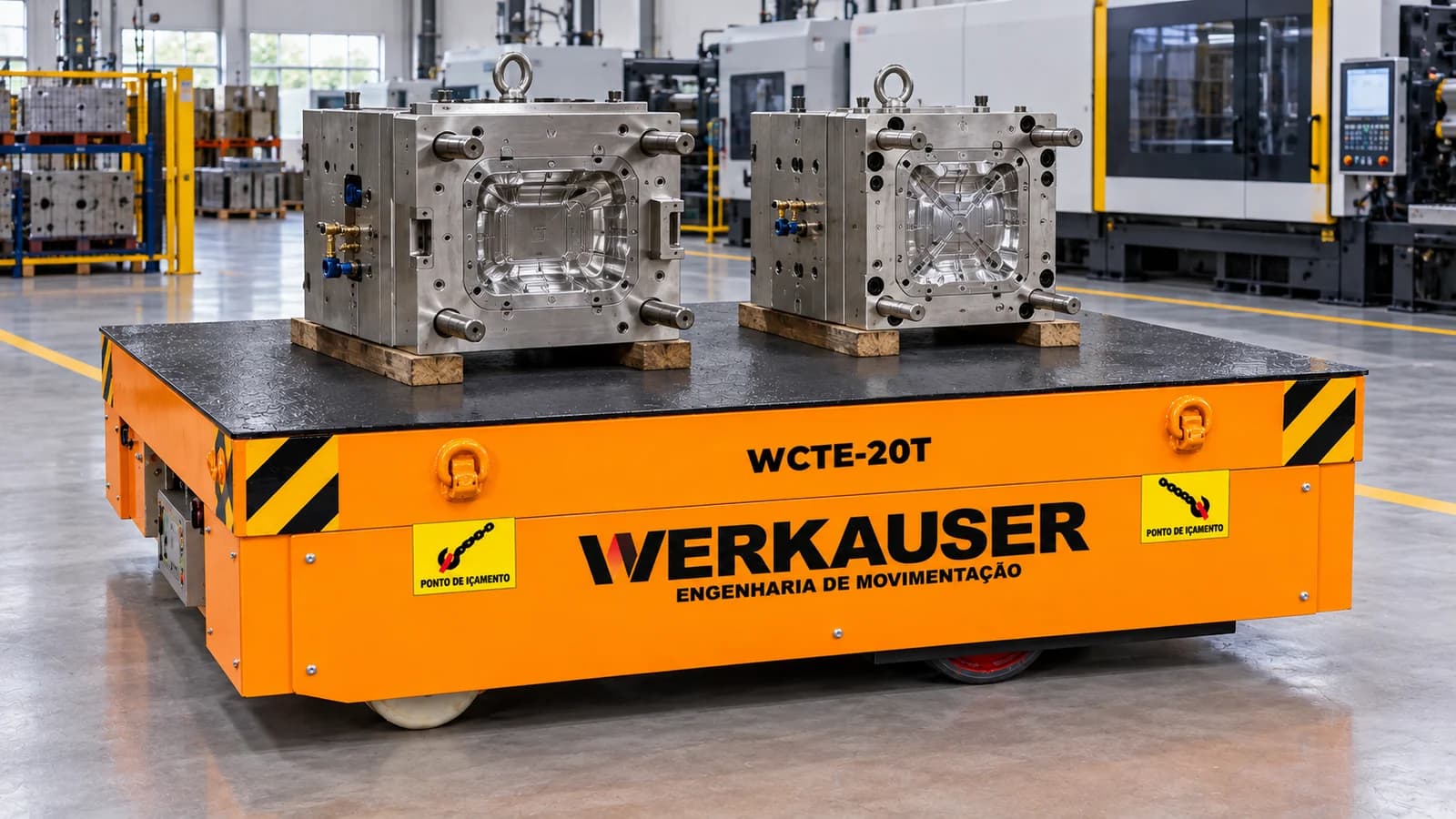 Carro de transporte Werkauser carregando um molde industrial para termoplásticos